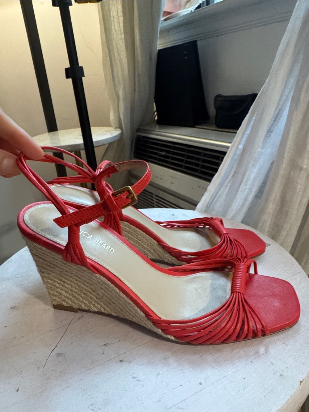 Veronica Beard Red Braided Espadrille Wedge Sandals